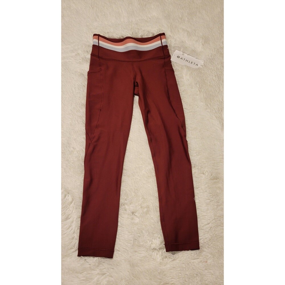 Athleta Interval Stash 7/8 Tight Leggings Womens XXS Red Pockets Quick Dry NWT